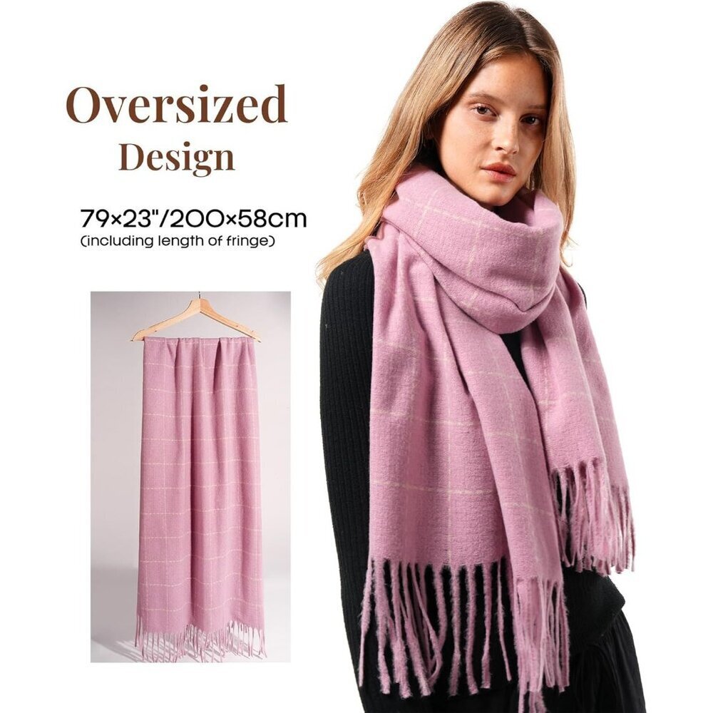 Women Pink Large Chunky Scarves Cozy Shawls Wraps Winter Scarf - Picture 3 of 6